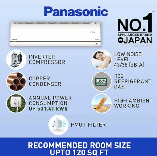 Panasonic 1 Ton 5 Star Wi-Fi Inverter Smart Split AC (Copper, 7 in 1 Convertible with additional AI Mode, 4 Way Swing, nanoe-X Air Purification Technology, CS/CU-HU12ZKYF,2023 Model, White) - Image 3